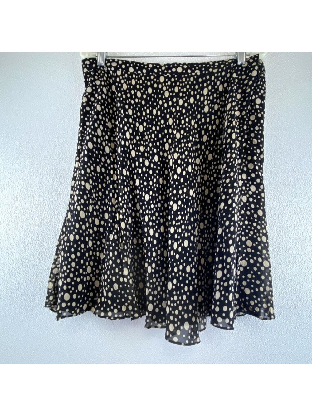 Womens Size 12 100% Silk Black & Cream Polka Dot Swing Classic Feminine Skirt